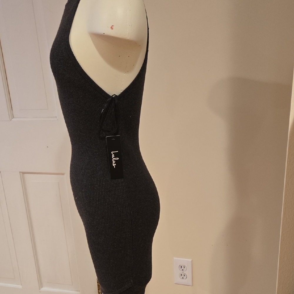 Lulu's Dark Gray Ribbed Mini Dress - Picture 7 of 7